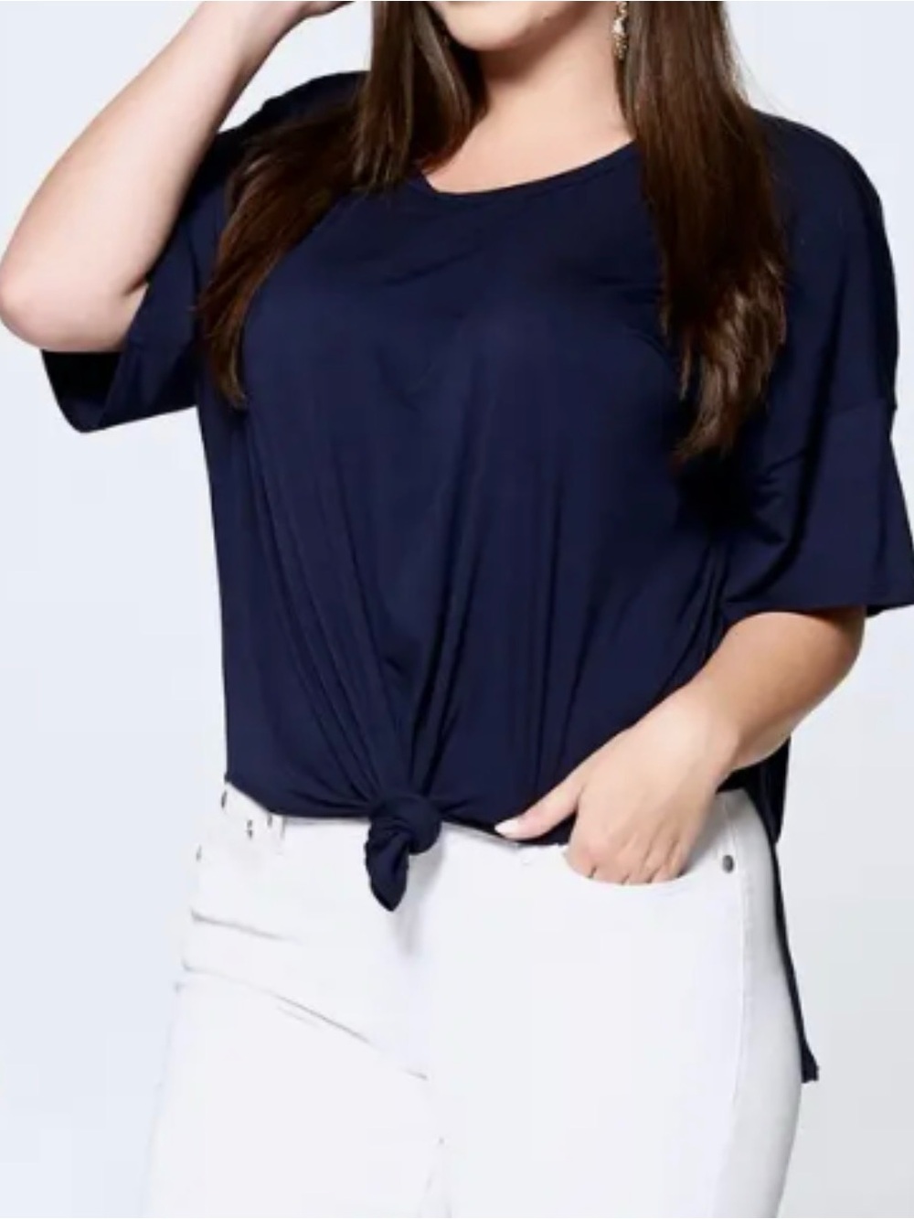 Emerald Navy Knot-Front Short Sleeve Tee